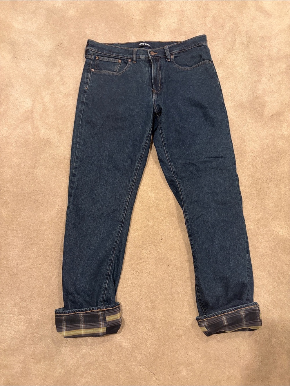 Lands' End Men's 34 W x 32L Lined Dark Wash Straight-Leg Jeans